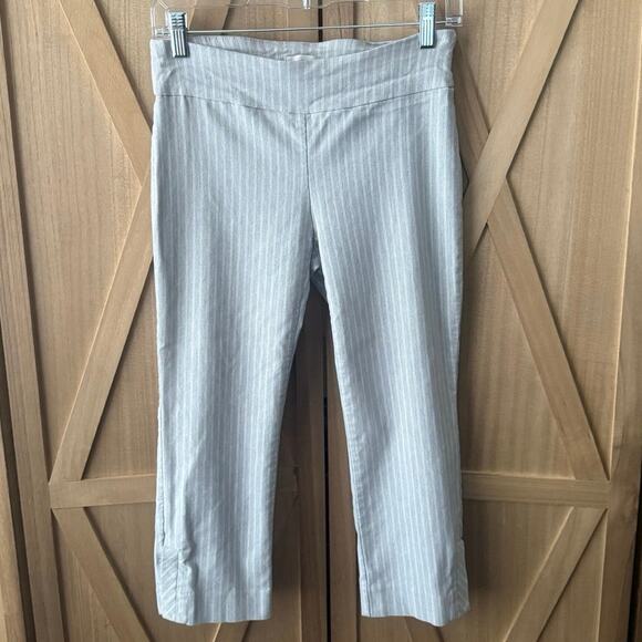 VAN HEUSEN Women’s Grey Pinstripe Pull On Stretch Cropped Pants Size 4 - Picture 1 of 6